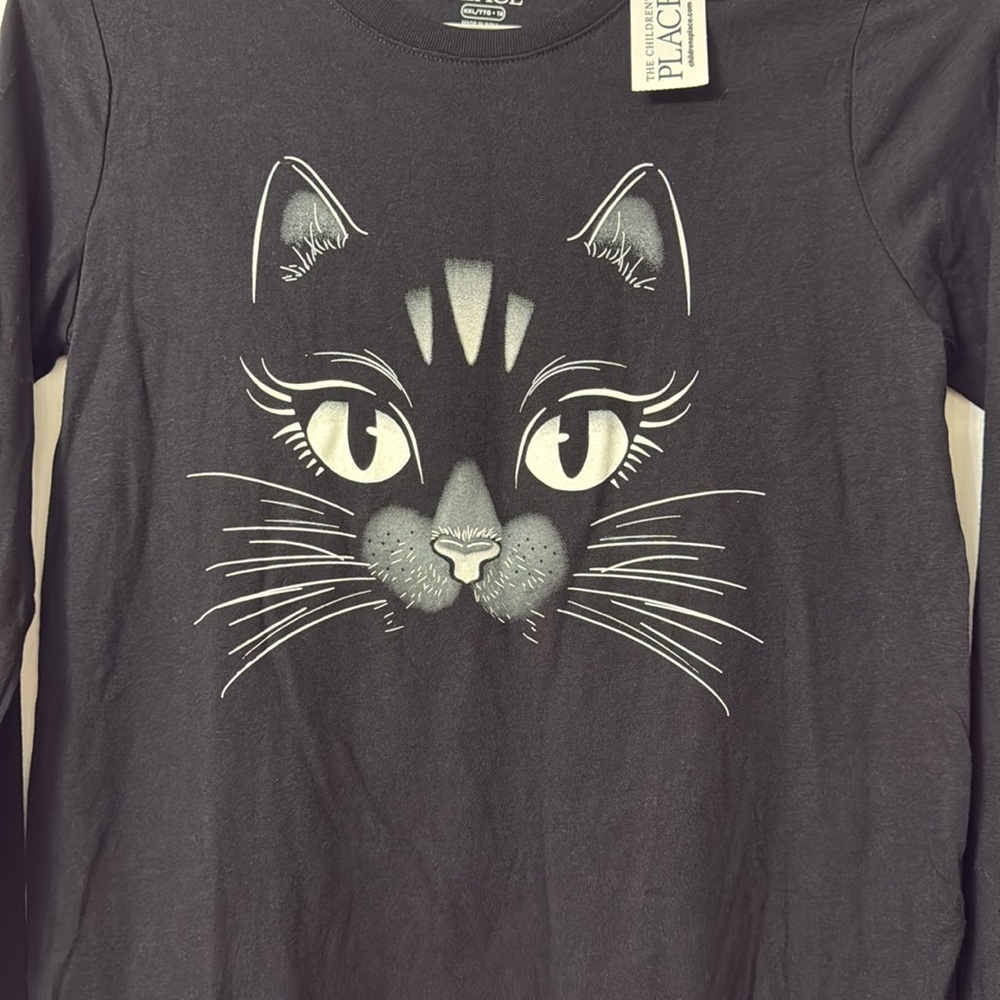 The Children’s Place Girls Glow Black Cat Graphic Tee Size XXL long sleeve - Picture 2 of 5
